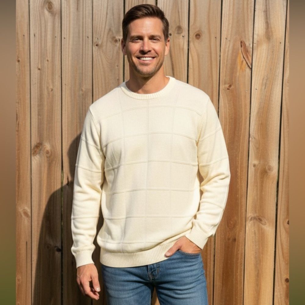 Take 50% OFF - Dockers Men's 100% Cotton Crewneck Cream Color Sweater, Size-XLT